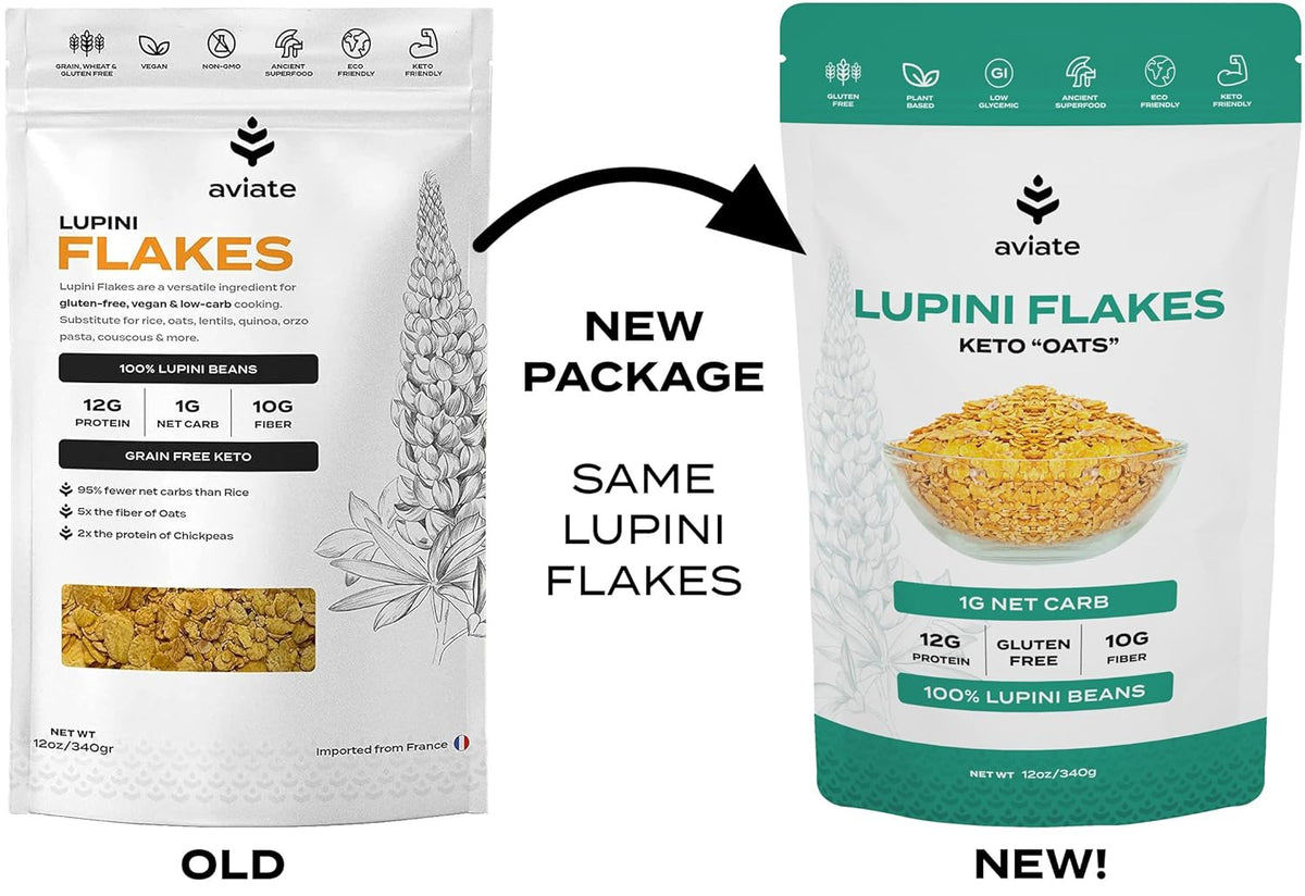 Aviate Lupini FLAKES - Keto "Oats" &amp; Vegan Friendly Superfood - Non-GMO, Gluten Free - High Protein - Low Calorie &amp; Low Carb - Rich in Dietary Fiber and Minerals - 100% Lupin Beans - 12 Ounces (Pack of 1)