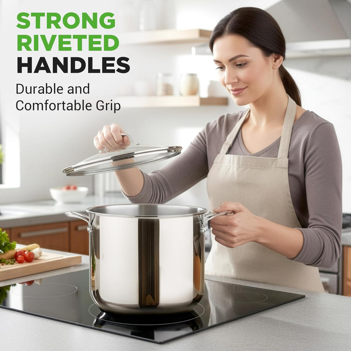 NutriChef 12-Quart Stainless Steel Stock Pot - 18/8 Food Grade Stainless Steel Heavy Duty Induction - Large Stockpot for Stews, Simmering & Soups with See Through Lid, Dishwasher Safe - NCSP12
