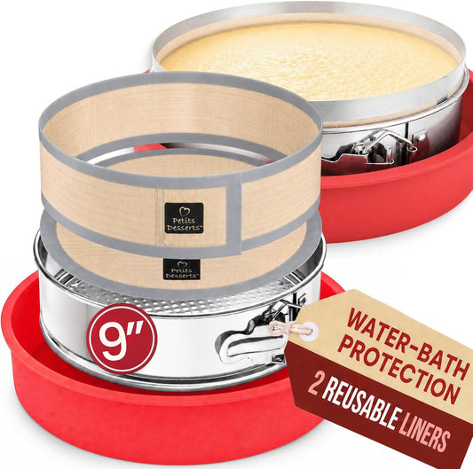 Cheesecake Pan, 9 Inch Springform with 2 REUSABLE NON-STICK Silicone LINERS