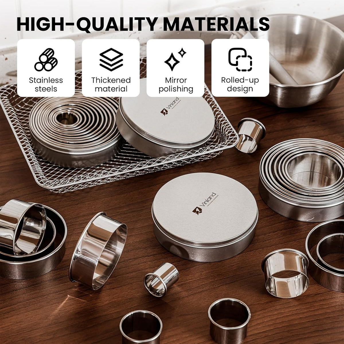12 Pcs 304 Stainless Steel Biscuit Cutter Set - Round Cookie Cutters for Baking (1/2/3/4/5'') with Storage Box, Dough Pastry Cake Circle Cutting Ring Molds, Non-Rust, Dishwasher Safe &amp; 1.5‘’ High