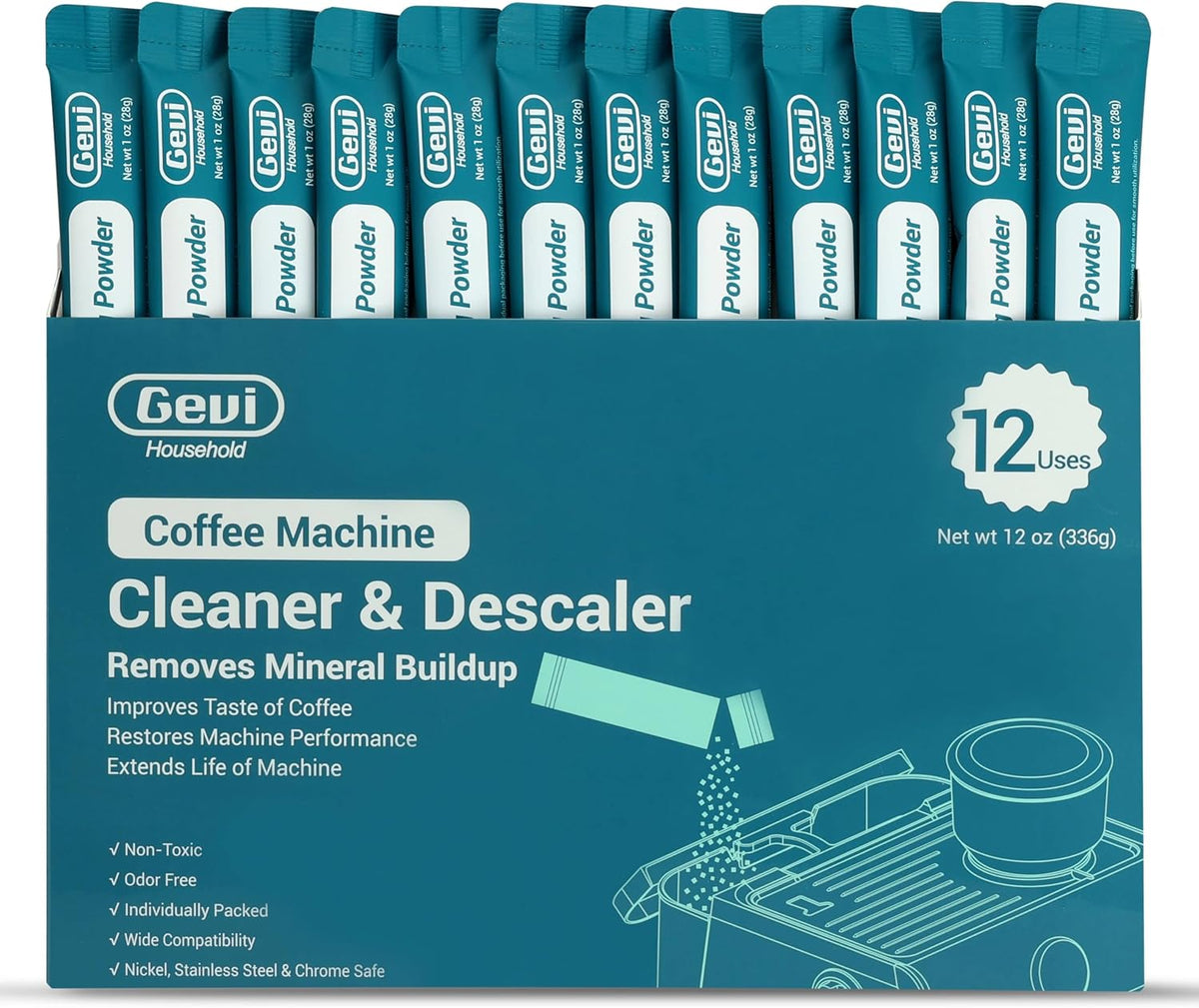 Gevi Coffee Machine Descaler, Espresso Care Kit - 12 Packets, Universal Fit