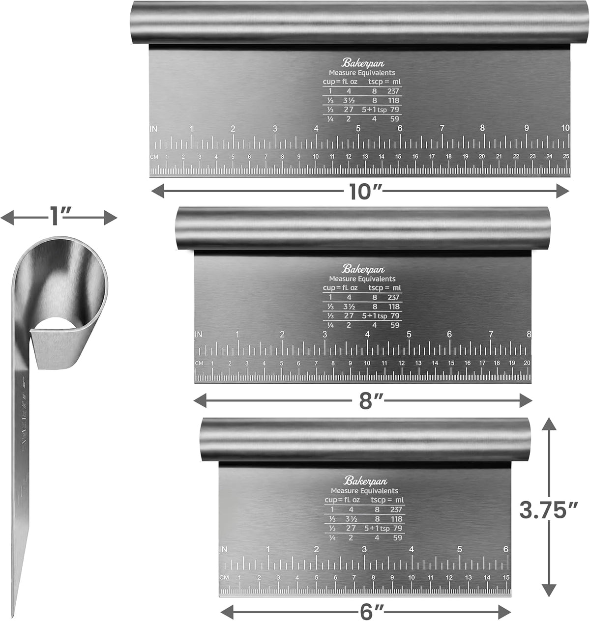 Bakerpan Stainless Steel Heavy Duty Dough Cutter 3 Size Set - 10, 8, 6 Inch