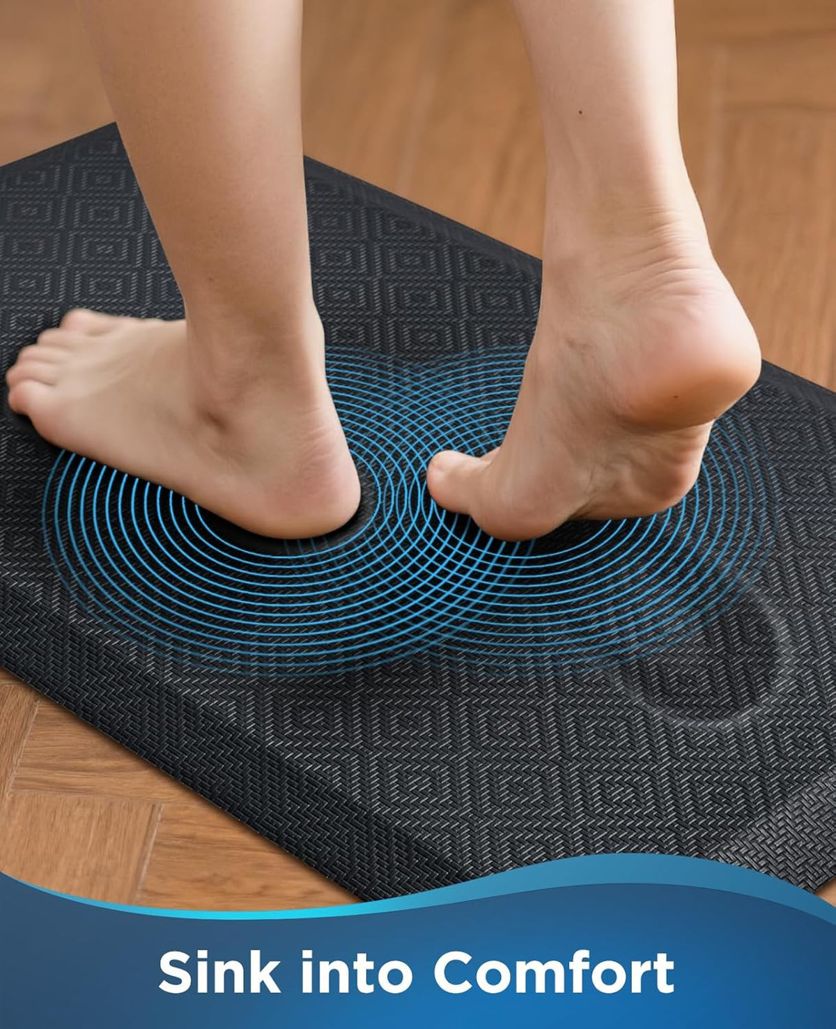 Ophanie Kitchen Mats for Floor, 3/4 inch Thick, 20x32 Anti Fatigue Cushioned Mat, Kitchen Rugs, Waterproof, Comfort Ergonomic Standing Mat for Office, Home, Sink, Black Non-Slip Ridged Bottom