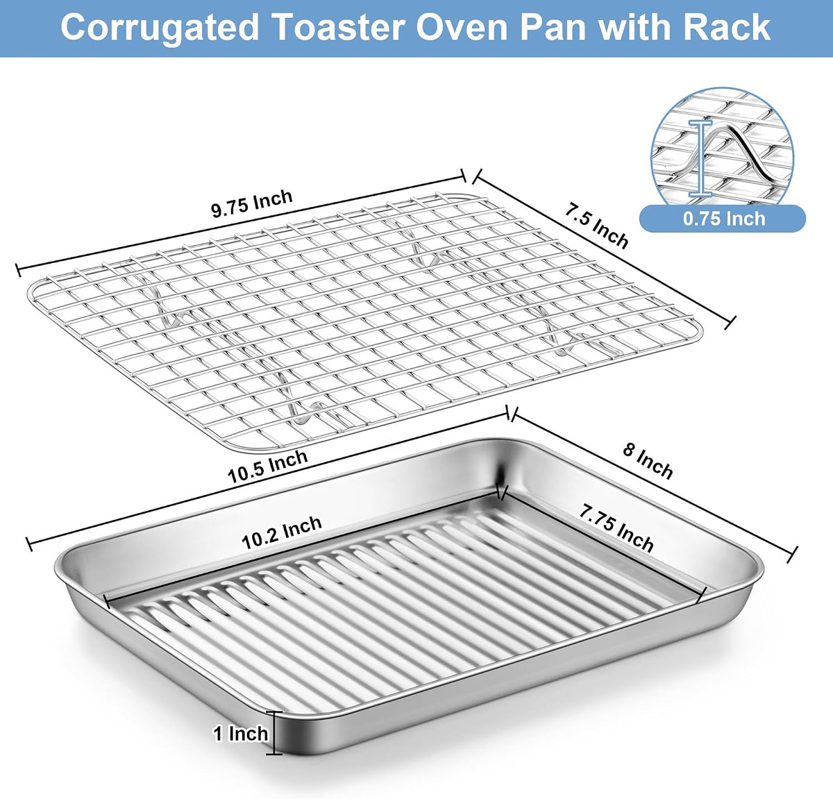 TeamFar Toaster Oven Pan with Rack, Stainless Steel 10.5 Inch Baking Tray