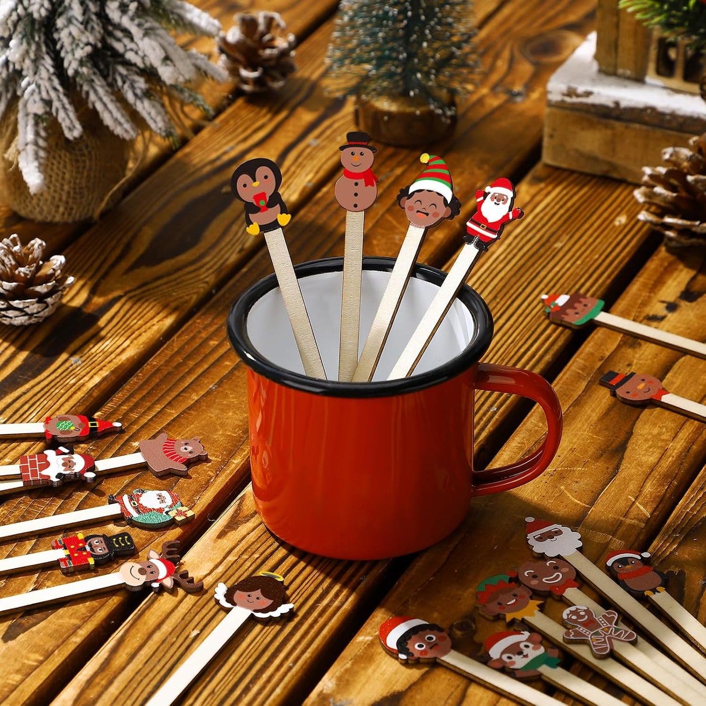 Mifoci 100 Pcs African American Christmas Wooden Coffee Stir Sticks 5.9''