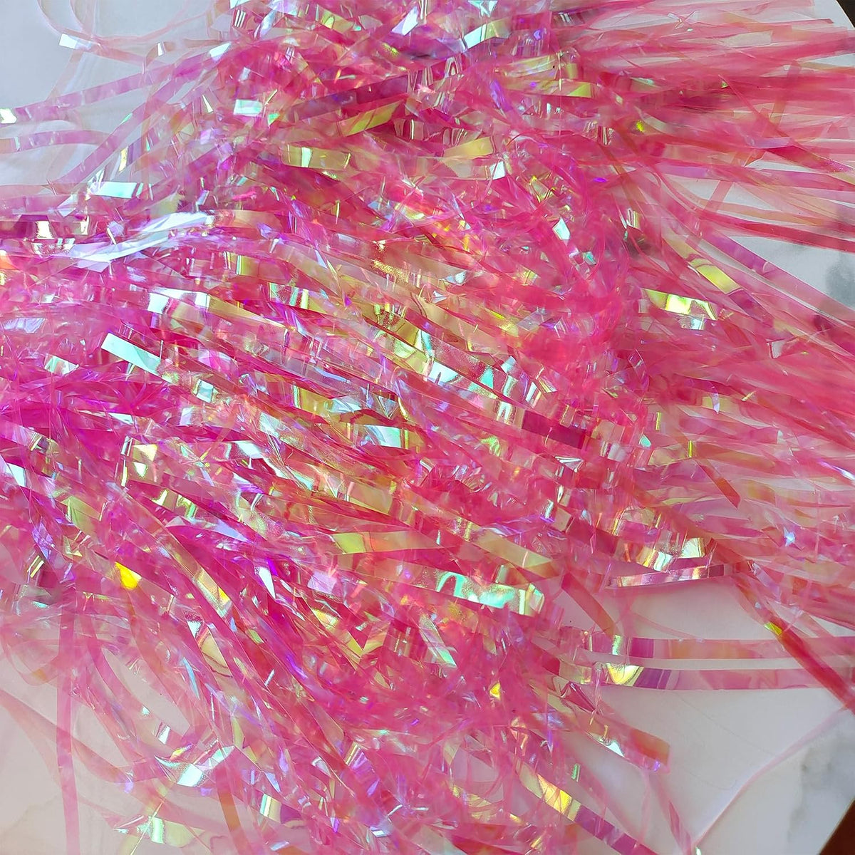 BRAVESHINE Clear Pink Streamers Party Curtain | Iridescent Fringe Backdrop | 2PCS 3.2x6.5ft Holographic Tinsel Curtain Photo Backdrop for Girls/Birthday/Bridal Shower/Bachelorette/Engagement Decorations