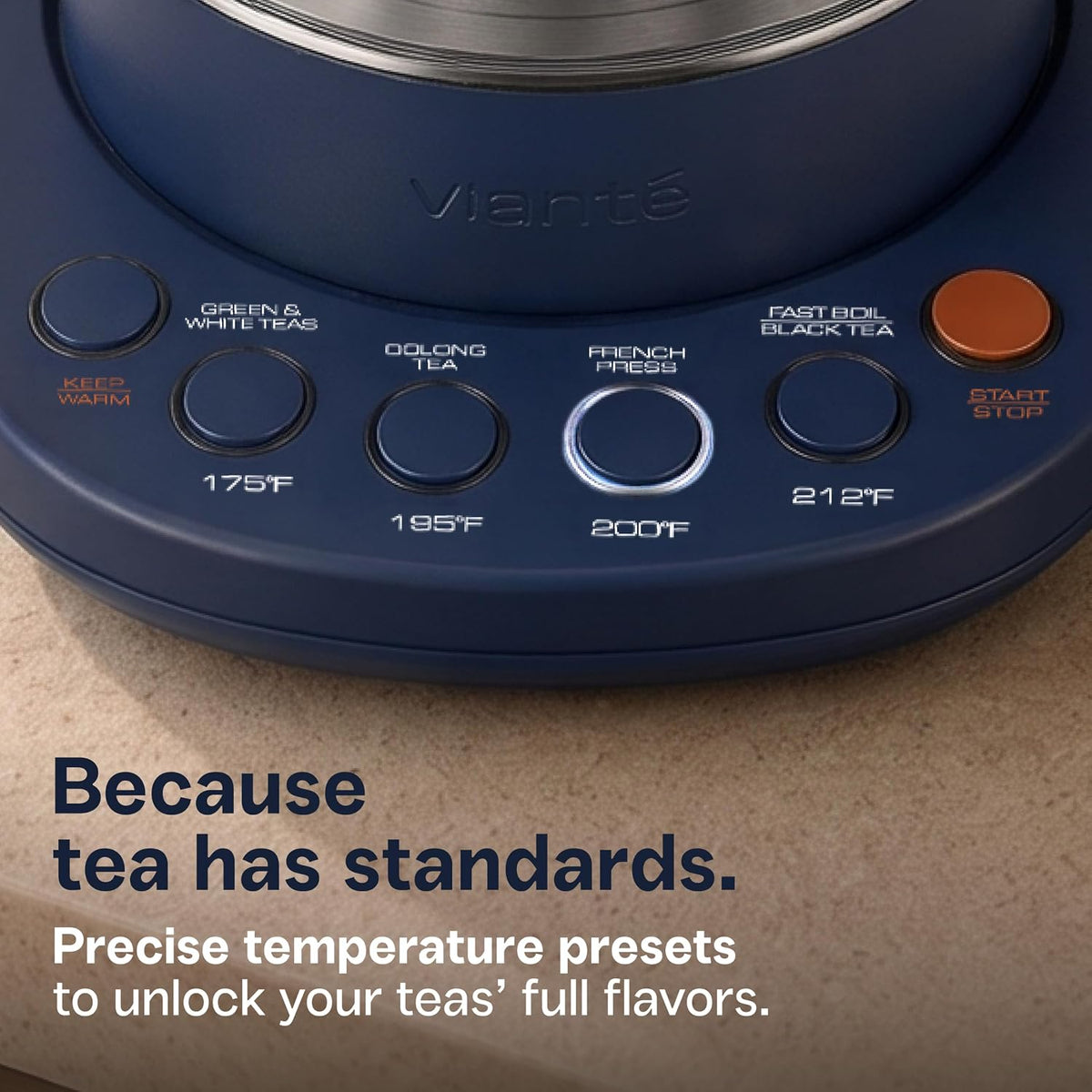 Viante Alba Electric Tea Kettle, Infuser, No Plastic, 1.5L, Midnight Blue