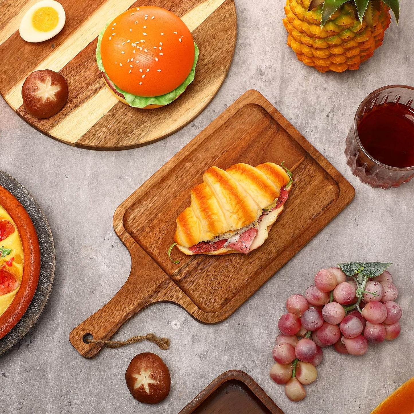 Tanlade 16 Pcs Acacia Wood Cutting Boards, 12x6 Inch, Rounded Rectangle | Charcuterie Platter Bulk Decorative Pizza Bread Cheese Fruit Serving Tray Chopping Boards for Kitchen Counter Table Christmas