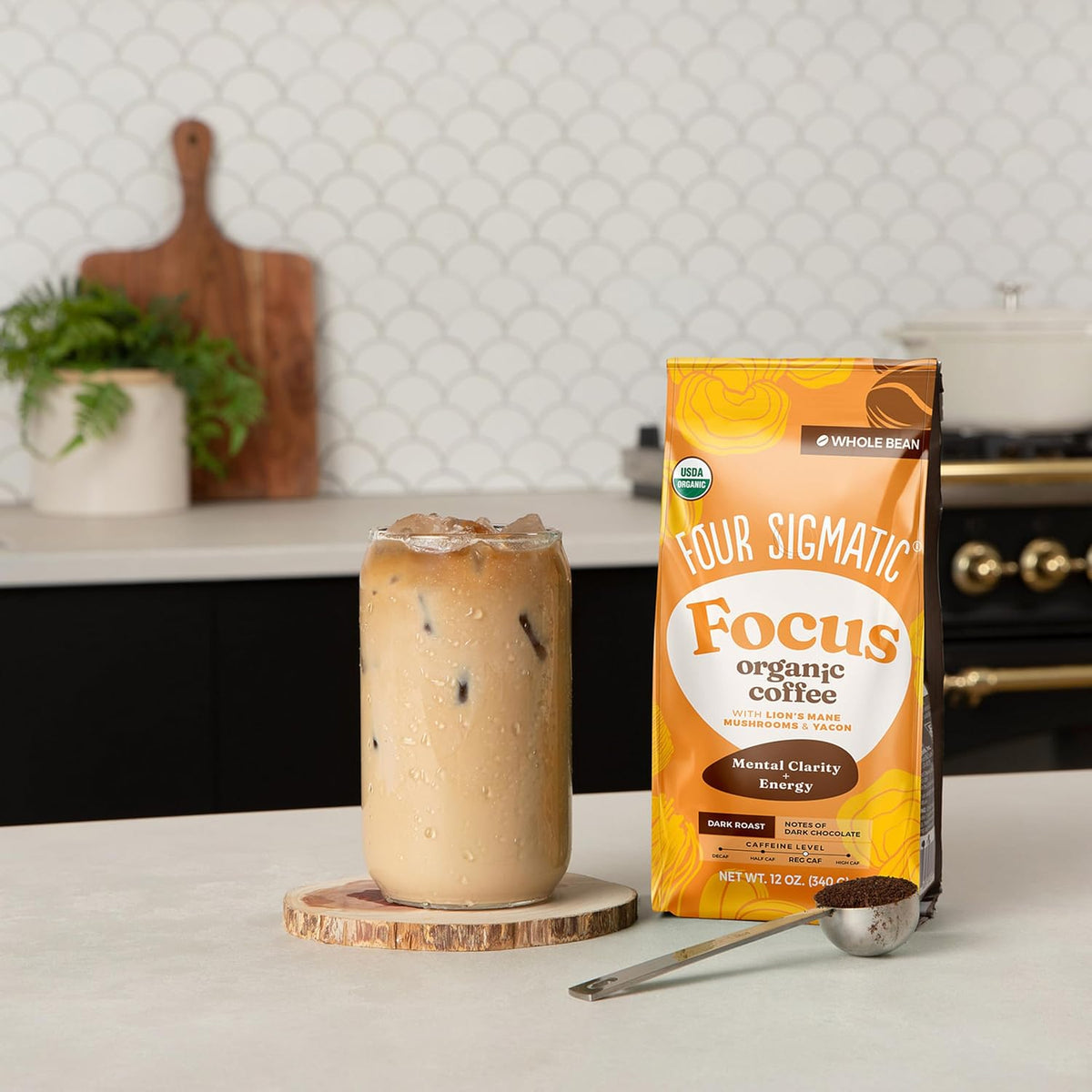 Four Sigmatic Dark Roast Organic Whole Bean Coffee | Gourmet Nootropic Mushroom Coffee Beans with Lion's Mane &amp; Chaga Mushrooms for Enhanced Brain Function and Immune Support | 12oz
