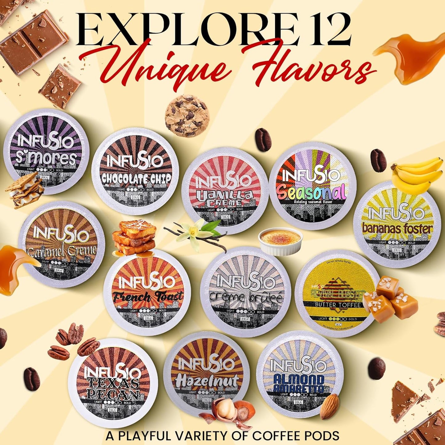 InfuSio Texas Pecan Coffee pods, Single Serve Coffee Pods for Keurig K Cups Brewers - Premium Roasted 96 count