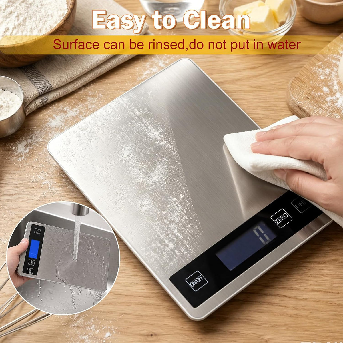 33lb Food Scale, Digital Kitchen Scale for Cooking Baking | Waterproof Stainless Steel Platform, USB Charging &amp; Battery Dual Power, Weighs in Grams and Ounces