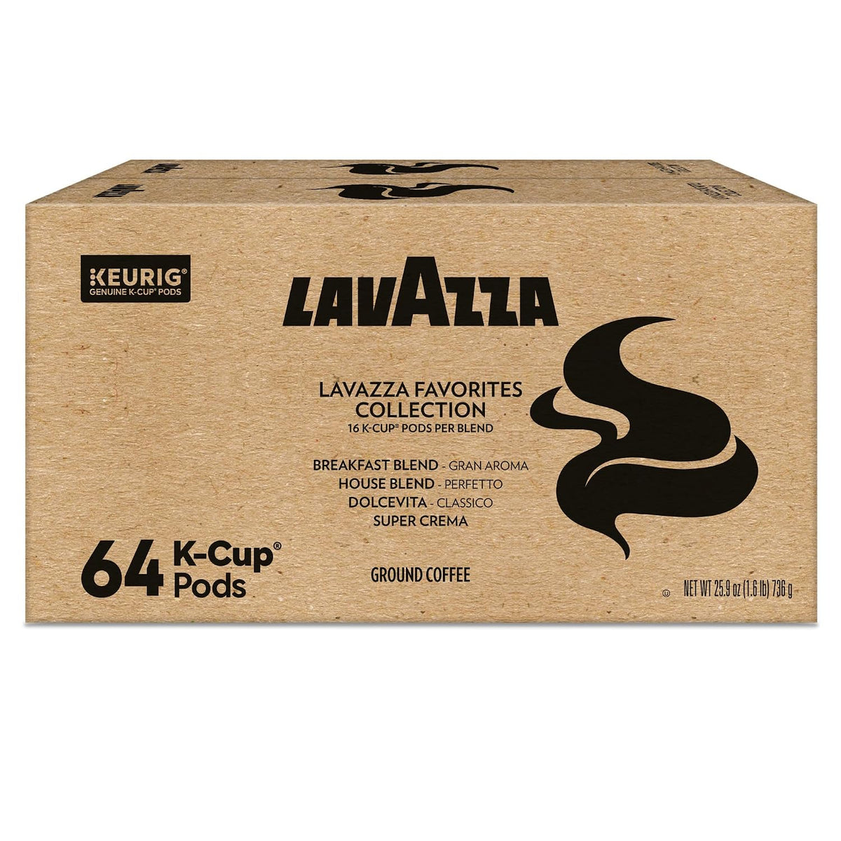 Lavazza Favorites Collection Variety Pack, K-Cup Pods, Light and Medium Roast Coffee, 64 Count