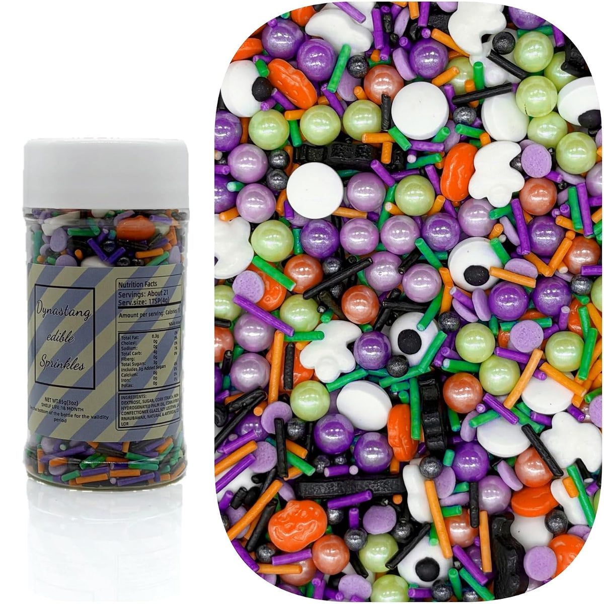 Dynastang Pumpkins &amp; Ghosts &amp; Eyes Sprinkles Halloween Edible Eyes Cake Decoration Cupcake Toppers Cookie Decorating Perfect for Cakes, Cupcakes, Desserts Toppings 3OZ