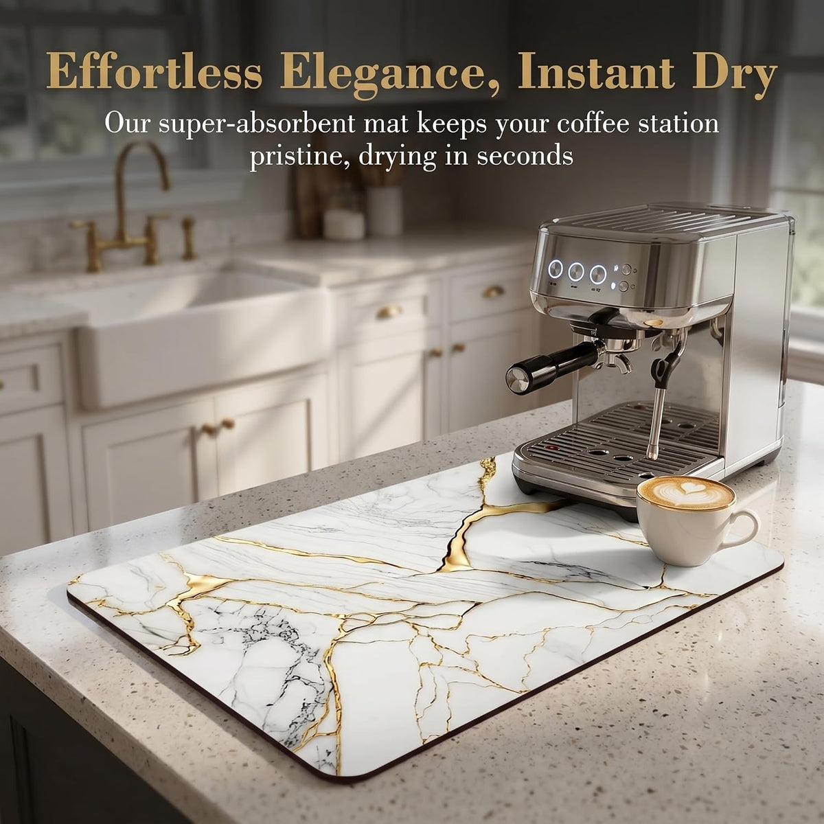 Coffee Mat or Dish Drying Mat Super Absorbent Drying Marble pattern Mat, Fit Under Coffee Maker Espresso Machine Absorbent Hide Stain Rubber Backed Dish Drying Mat for Kitchen Counter (12″x 20″white)