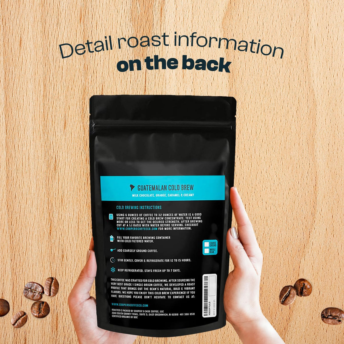 Guatemala Organic Cold Brew Coffee, Single Origin, Gourmet Beans, Tasting Notes of Milk Chocolate, Creamy Caramel &amp; A Hint of Orange, Medium Roast Coarse Ground Beans, 16 oz Coffee Bag