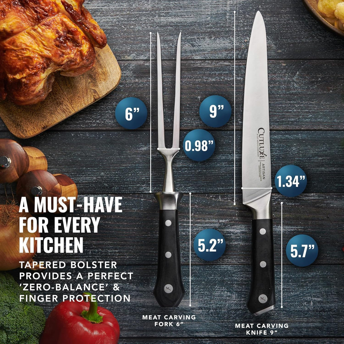 Cutluxe Turkey Carving Knife Set – Carving Fork &amp; Knife for Meat &amp; BBQ