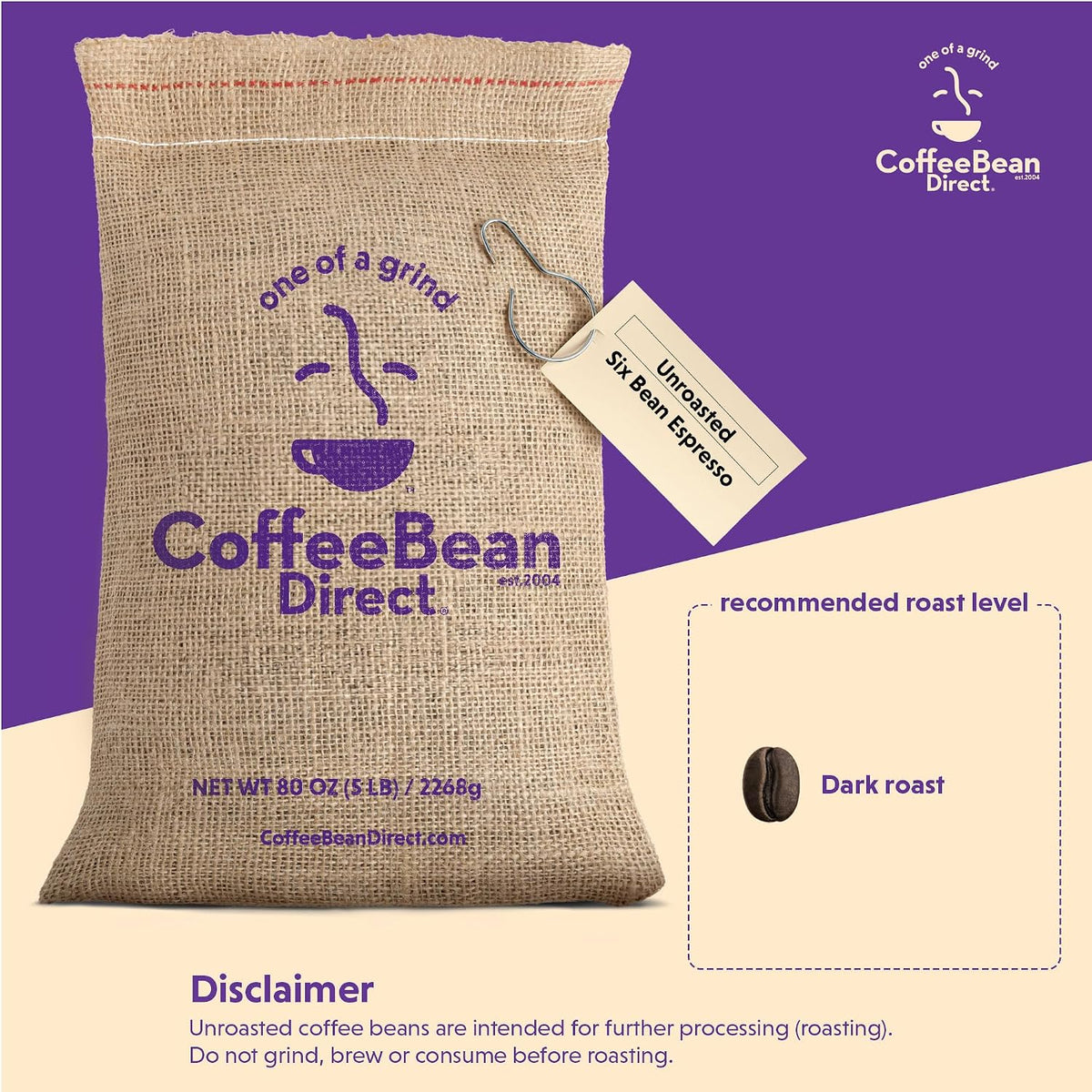 Coffee Bean Direct Unroasted Six Bean Espresso, 5lb Bag | Raw Arabica Coffee Beans for Home Roasting