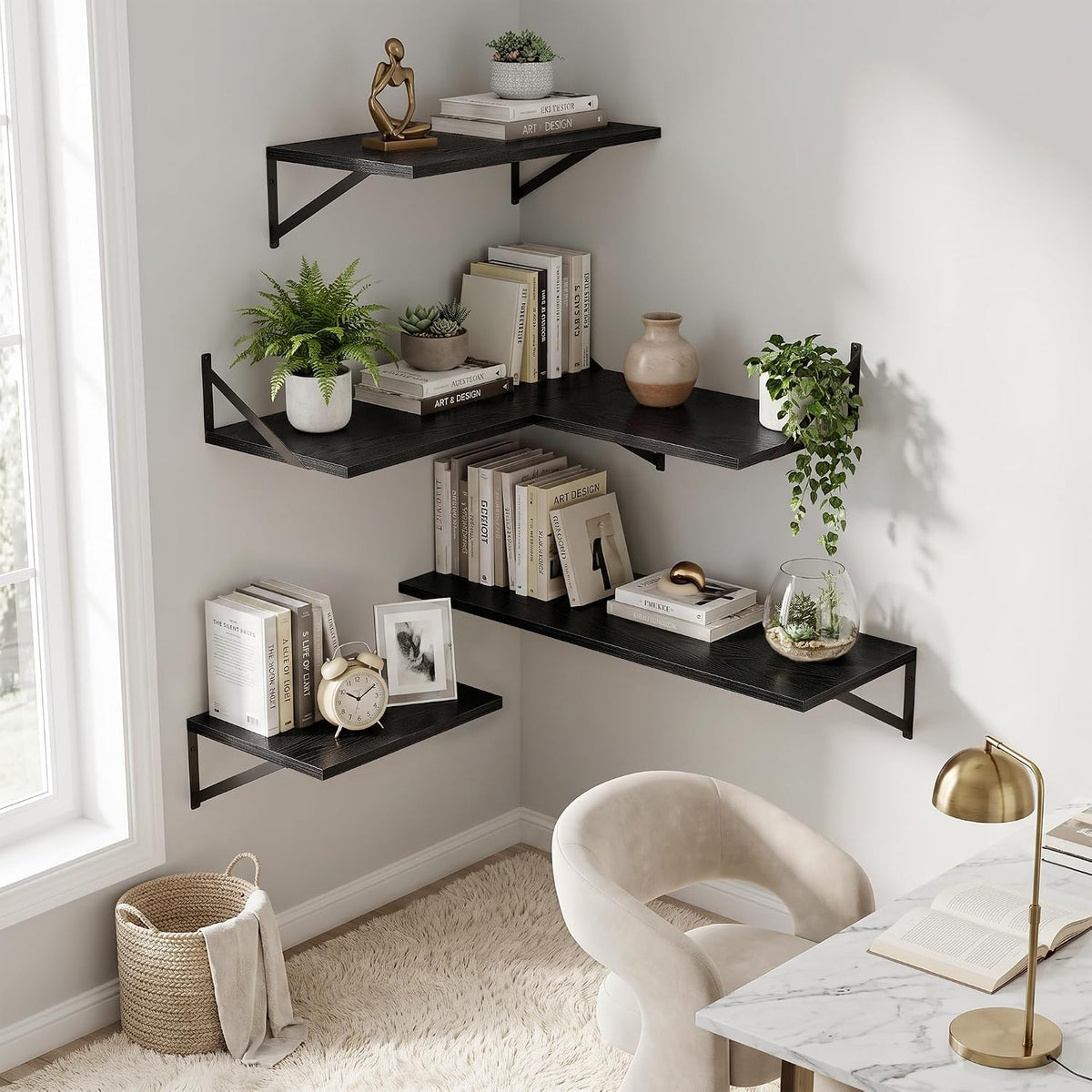 Dreamland Wall Mounted Floating Shelves Set of 2, 36x12, Black
