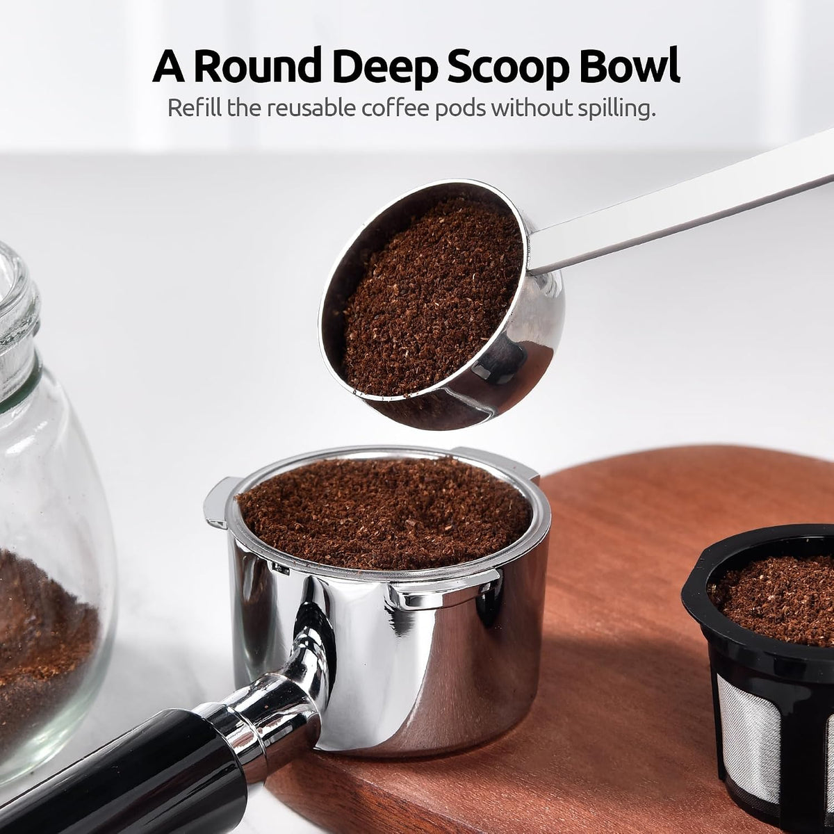U-Taste Coffee Scoop 1&amp;2 Tablespoon, 4.3in Long Handle Tbsp Measuring Spoon | 18/8 Stainless Steel Tablespoon Scoop, Long Metal Coffee Spoon Scooper, Coffee Meansure Scoop for Ground Coffee Bean Espresso
