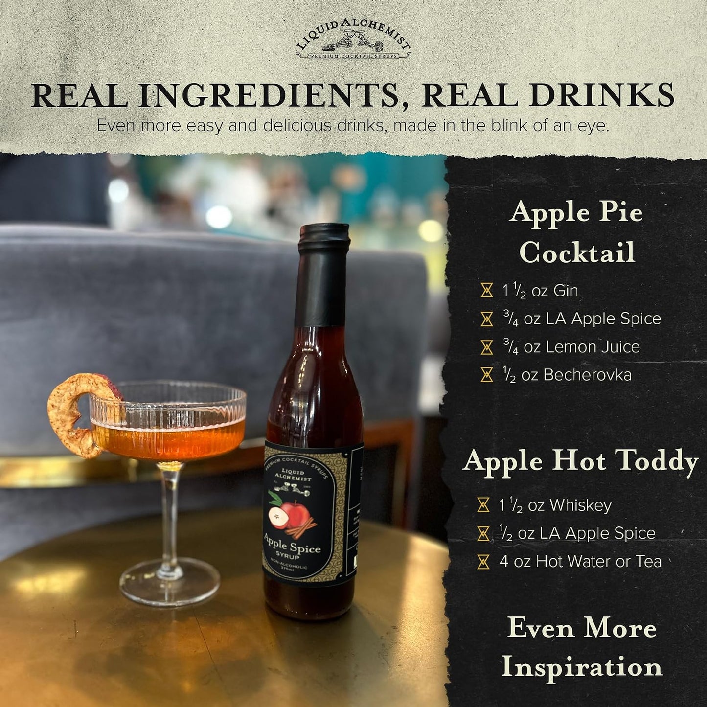 Liquid Alchemist Apple Spice Syrup for Cocktails | Real Ingredients Make our Apple Syrup for Drinks a Perfect Fall Themed Old Fashioned Mix | Small Batch Non-GMO Vegan Drink Mixer | 12.7 oz, Pack of 1