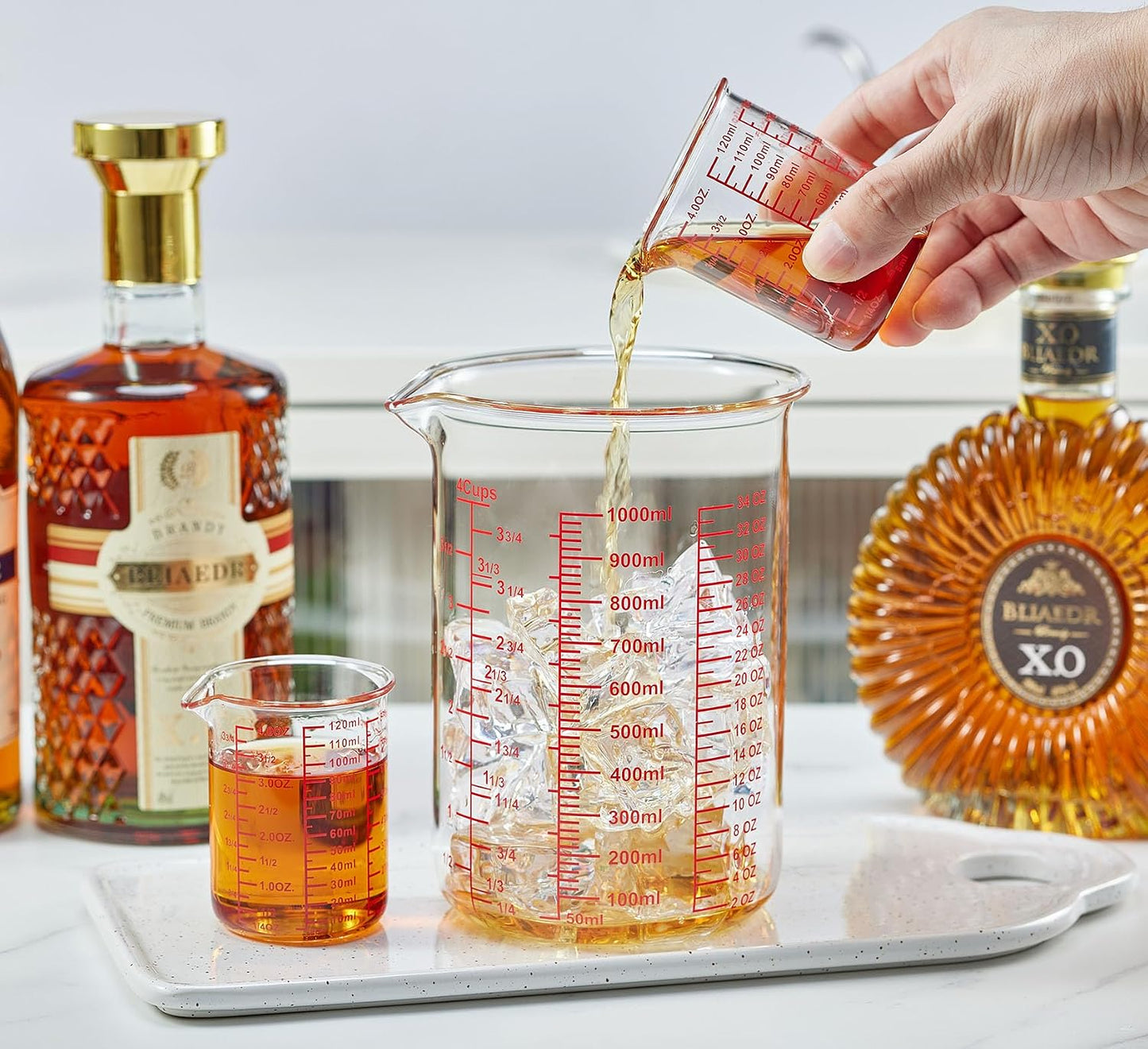 Ackers BORO3.3 4 oz/120 ml Glass Measuring Cup with V-Shaped Spout, 2 Pack | 3.3 borosilicate glass with a wide opening and five printed measurement units for small-batch cooking, baking and drink prep