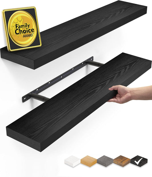BAYKA Floating Shelves, 22.5 inch Rustic Wood Wall Mounted Shelves for Bathroom, Bedroom, Living Room, Kitchen & Office,