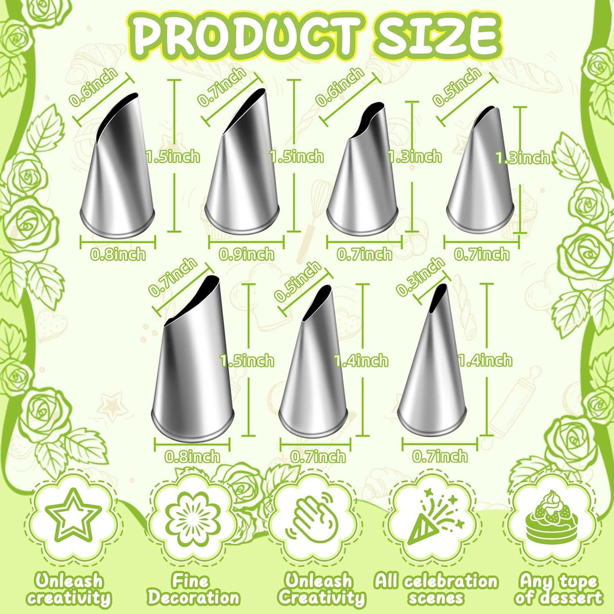 Hendiy 7 Pieces/Set Stainless Steel Cake Decorating Tips Set