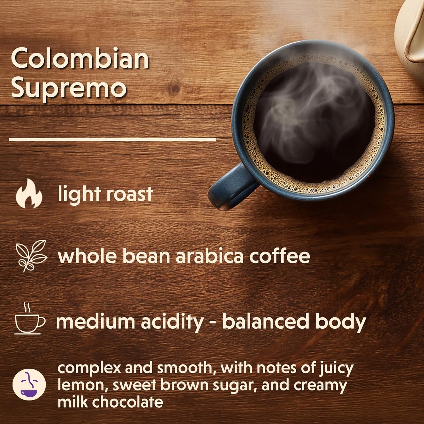 Coffee Bean Direct Colombian Supremo, Whole Bean, 2.5lb Bag | Light Roast, Single Origin Arabica Coffee Beans