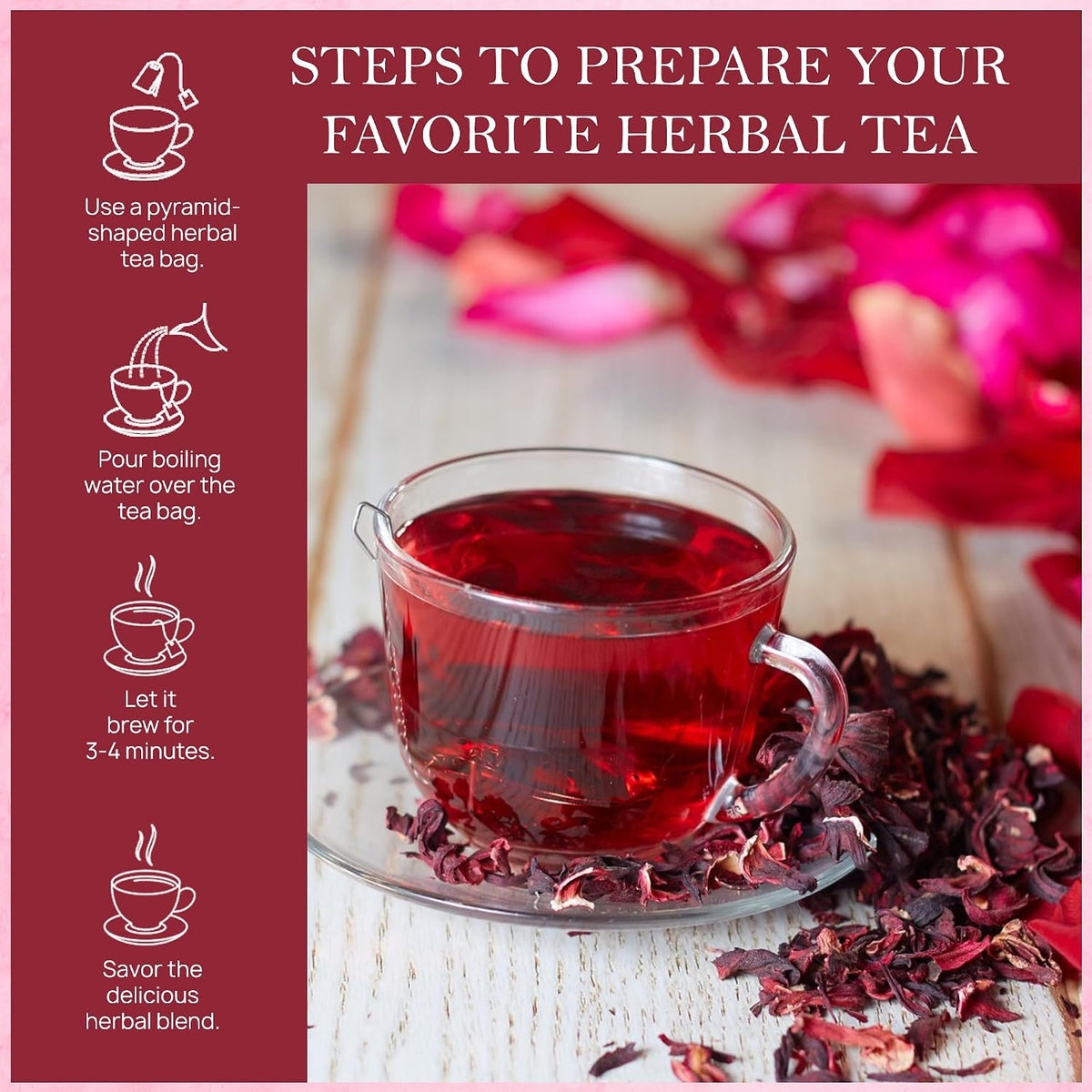 Hibiscus Herbal Tea (100 gm/3.5 oz), Natural Herbal Infusion, 50 Tea Bags