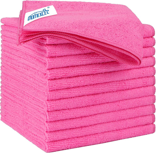 HOMEXCEL Pink Microfiber Cleaning Cloth 12 Pack, 12.5 x 12.5 inch Microfiber Towels for Cars, Ultra Absorbent Car Washing