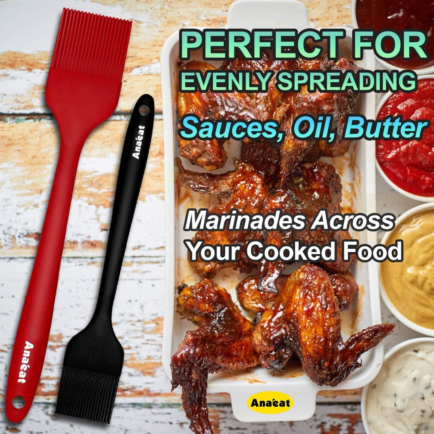 Anaeat High Heat Resistant Silicone Basting Pastry Brush Set of 3- Hygienic One-Pieces Design Spread Oil Butter for BBQ Grill Barbecue Baking Kitchen Cooking - BPA Free &amp; Dishwasher Safe (10"+8.2")