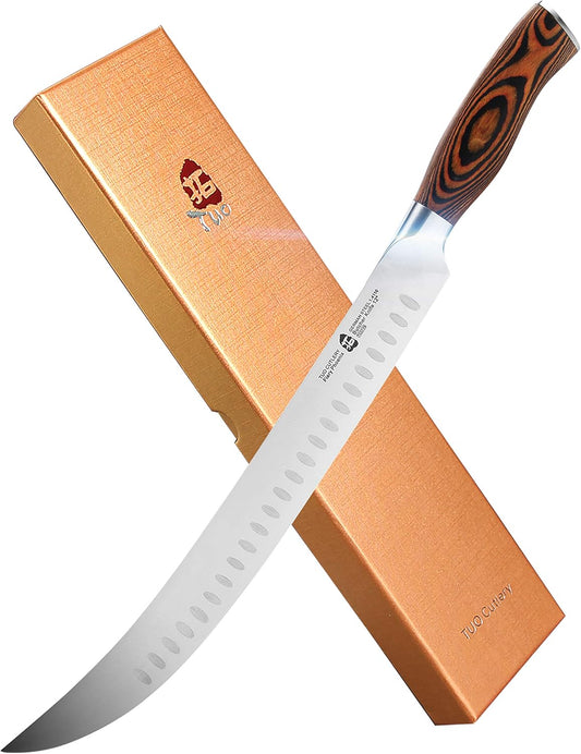 TUO Butcher Knife - 12 Inch Breaking Butcher s Knives Curved Granton Edge Carver Slicing Knife Long Meat Veggies Cleaver -