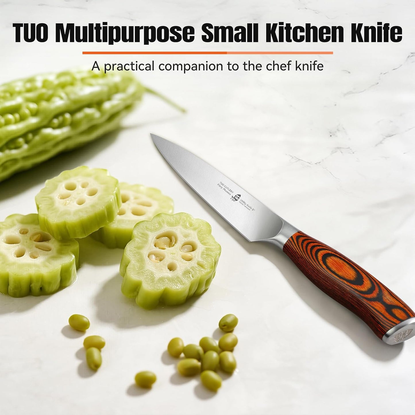 TUO Utility Knife, 5 inch Small Kitchen Knife for Paring &amp; Slicing, with Ergonomic Pakkawood Handle, High Carbon German Stainless Steel - Fiery Phoenix Series