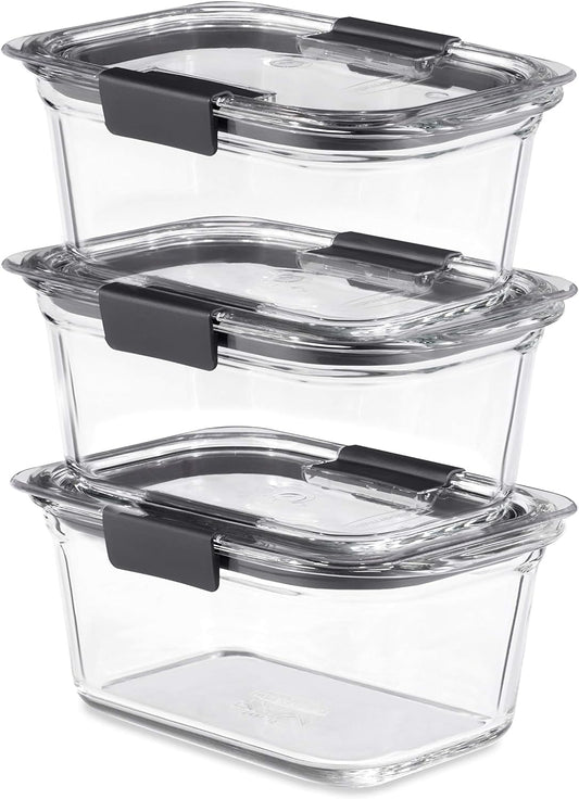 Rubbermaid Brilliance Glass Storage 4.7-Cup Food Containers with Lids Set of 3 Clear