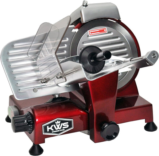 KWS MS-6RS Premium 200w Electric Slicer 7.67-Inch in Red Stainless Steel Blade, Frozen Meat Deli Meat Cheese Food Slicer Low