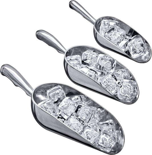 Amazing Abby - Elsa - Aluminum Ice Scoops (3-Piece Set), Cast Aluminum Utility Scoops, 5/12/24-Ounce Capacity, Food-Grade,