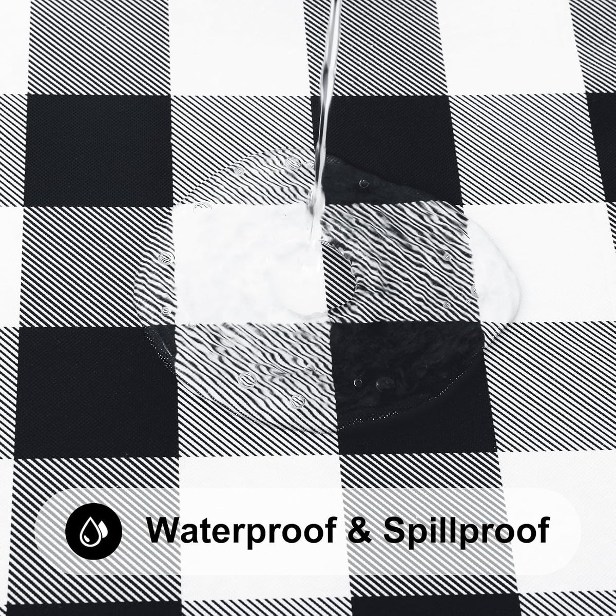 Smiry 6 Foot Picnic Table Cloth, Flannel Backed Fitted Vinyl tablecloths | Waterproof Elastic Rectangle Tablecloth ,Buffalo Plaid Table Covers for Dining, Camping, Outdoor (Black and White, 30" x 72")