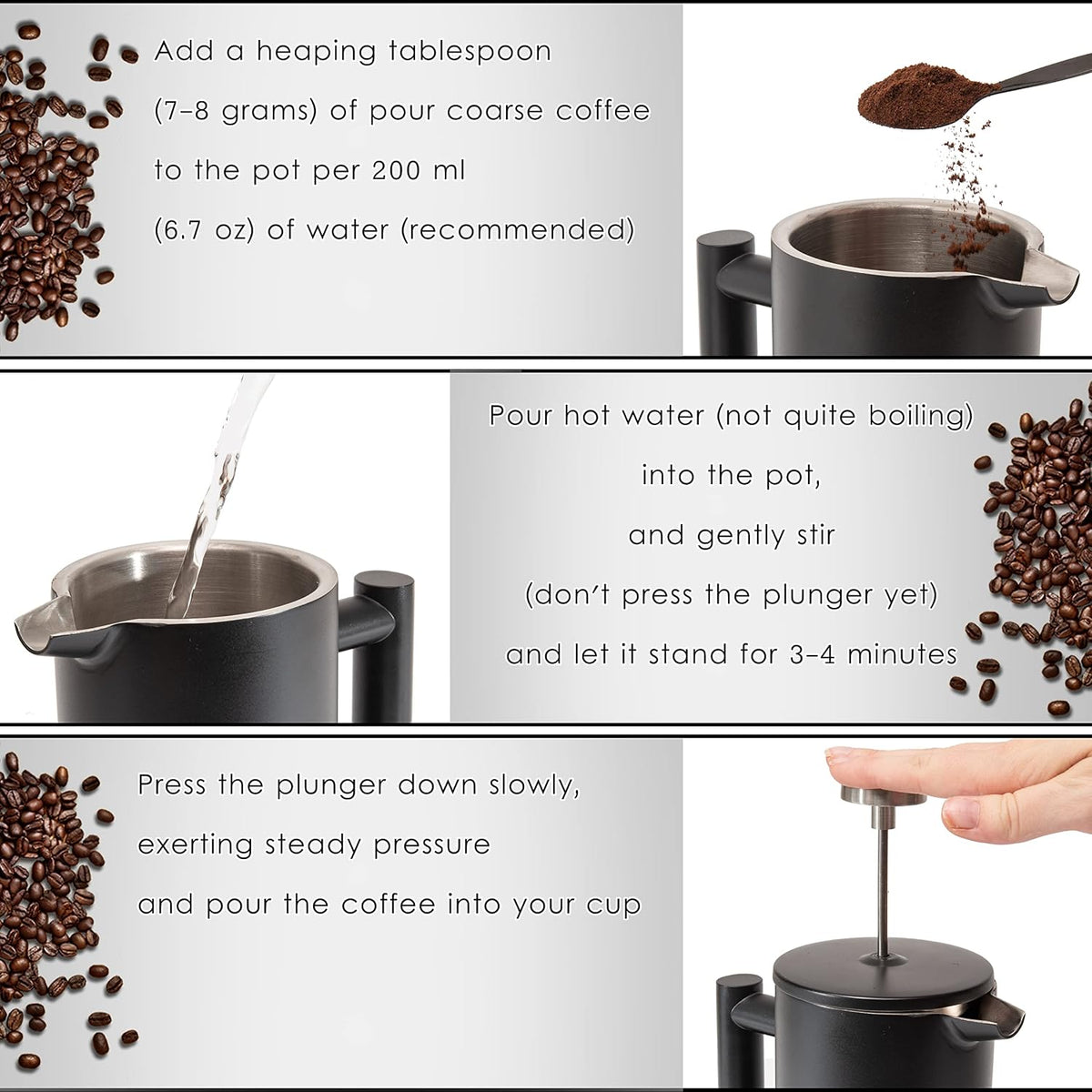 Mixpresso French Press Coffee Maker, 26 Oz Stainless Steel Coffee Press | Double wall insulated stainless steel French Press with durable filter for coffee or loose leaf tea, easy to press and clean