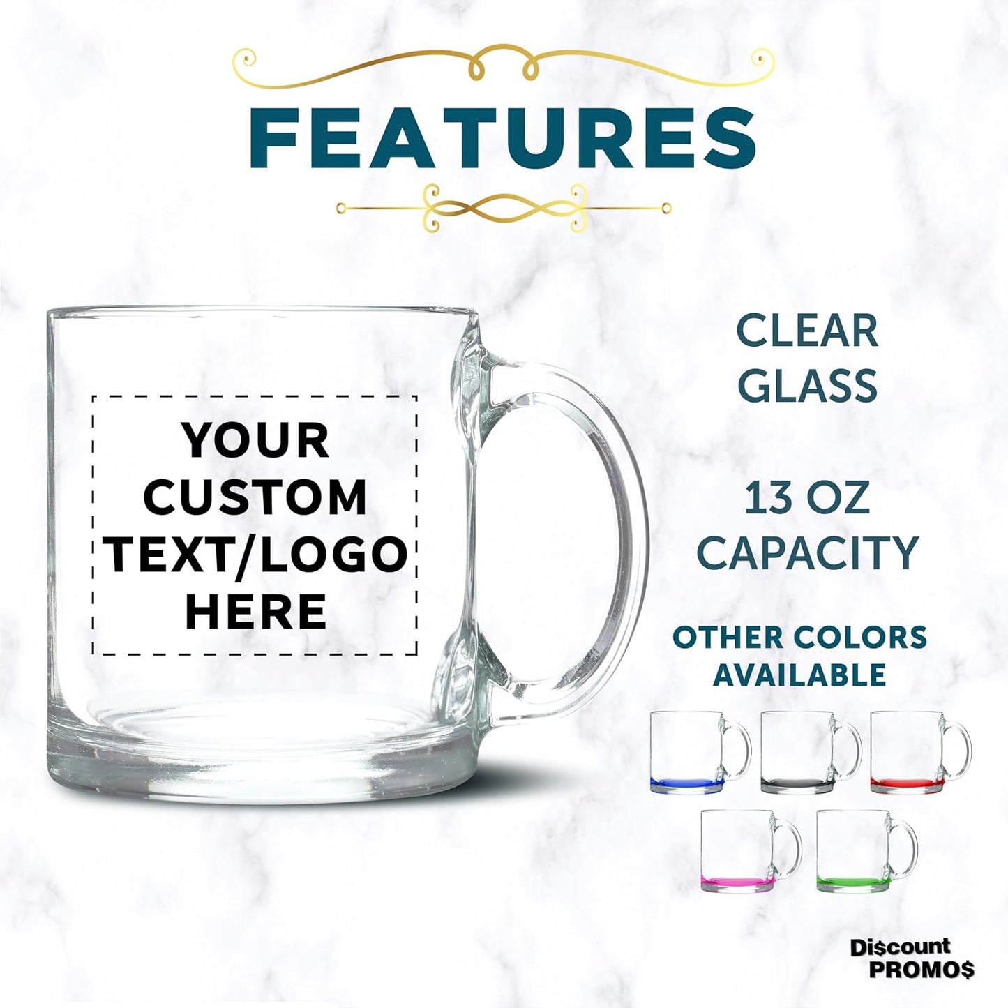 DISCOUNT PROMOS Custom Clear Glass Coffee Mugs 13 oz. Set of 10/50/100, Personalized Bulk Pack - Perfect for Coffee, Tea, Espresso, Hot Cocoa, Other Beverages - Clear Bottom