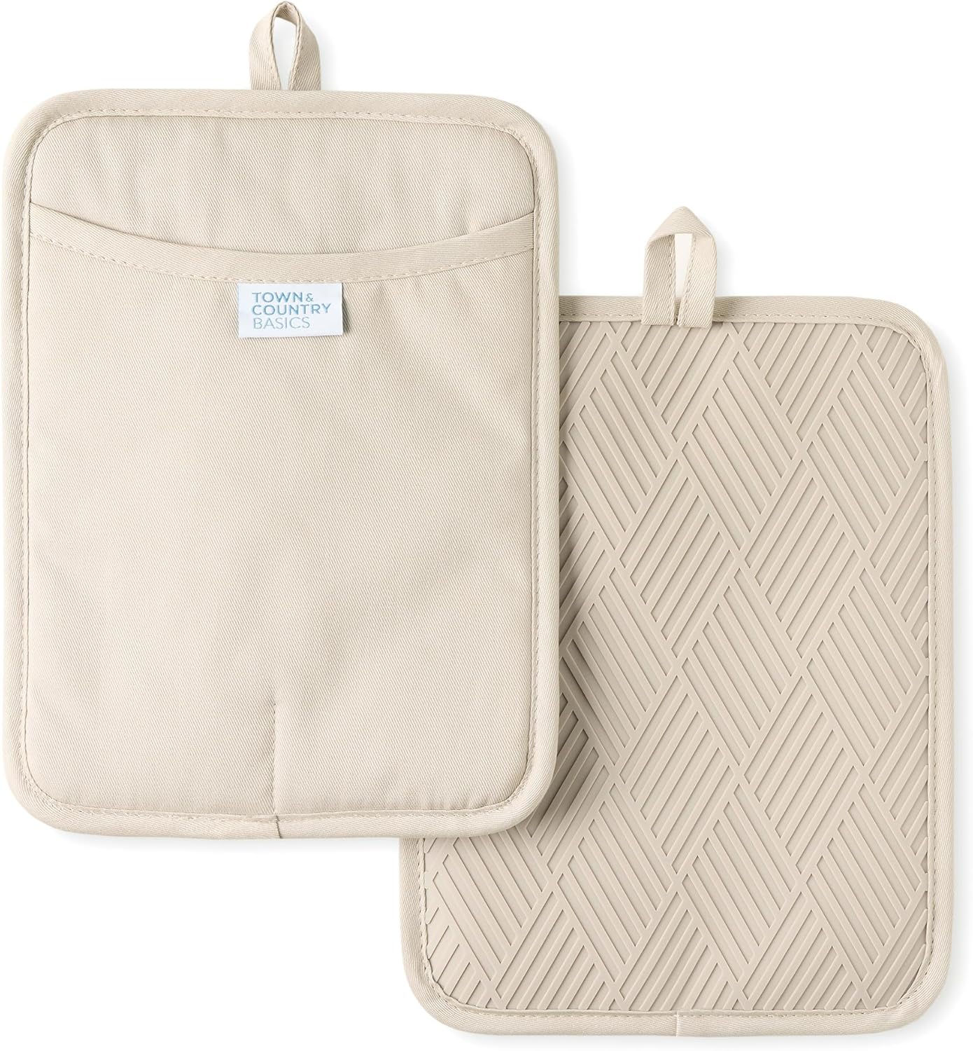 TOWN & COUNTRY BASICS Basketweave Soft Silicone Pot Holder 2-Pack Set, Heat Resistant up to 500F, Flexible Silicone,