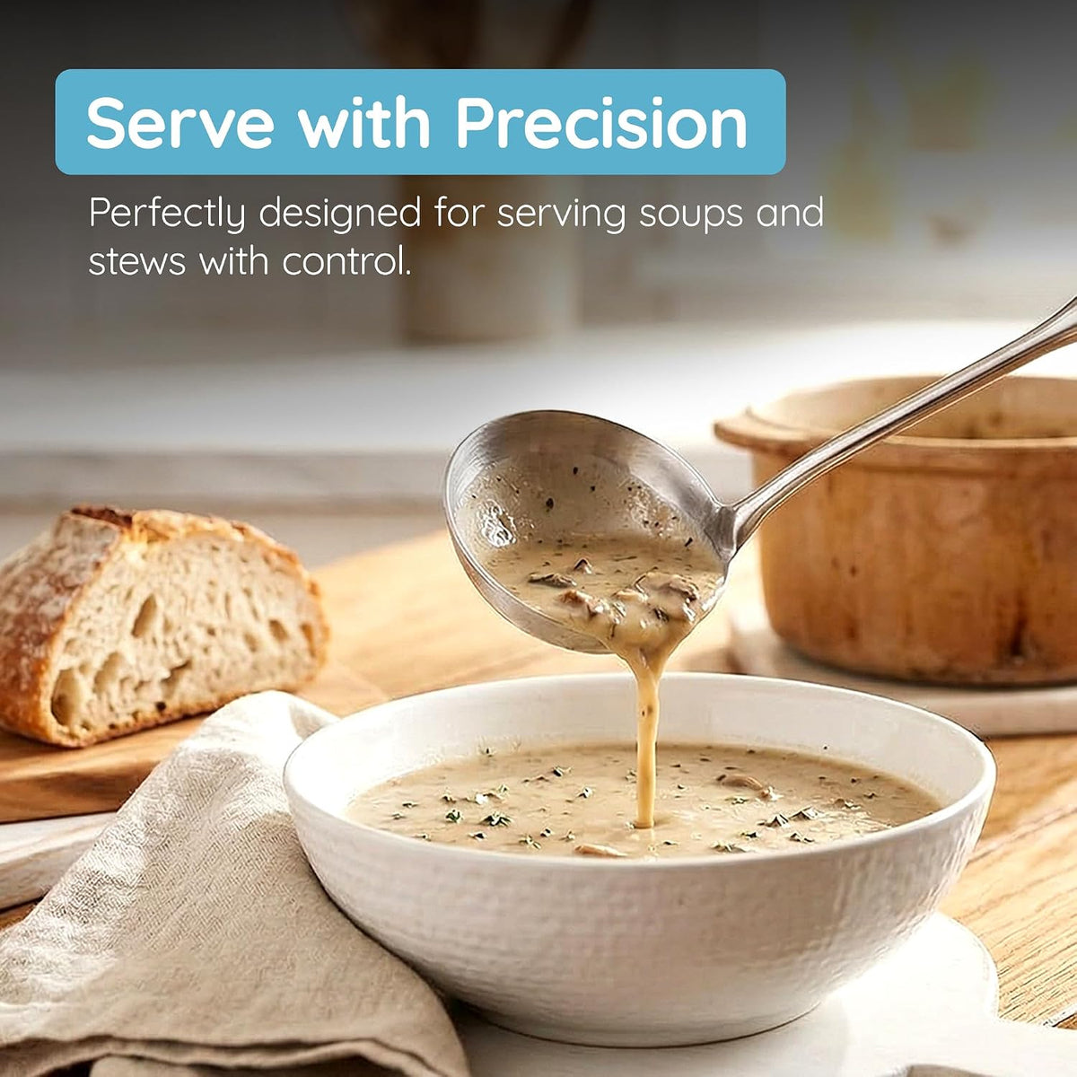 Soup Ladle, PrStainless Steel Ladle, 15" Ladles for Serving or Cooking, Premium Quality, Dishwasher Safe, Heavy Duty Durable Metal, 4 Ounce Kitchen Ladel