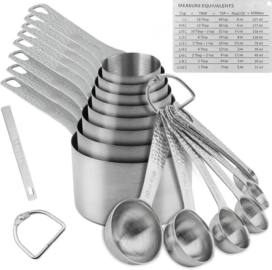 Measuring Cups and Spoons Set 19, Stainless Steel Measuring Cups and Spoons Set for Baking, Metric &US Metal Kitchen 8