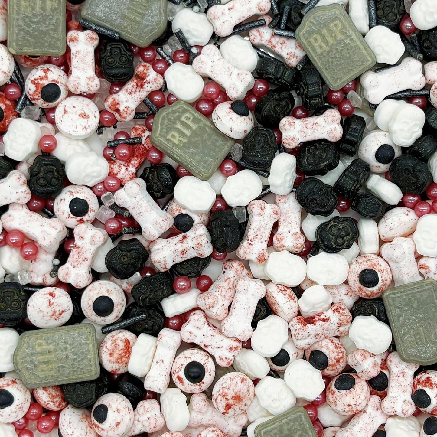 Dynastang Gravestones &amp; Skulls &amp; Bones Sprinkles Halloween Edible Eyes Cake Decoration Cupcake Toppers Cookie Decorating Perfect for Cakes, Cupcakes, Desserts Toppings 3OZ