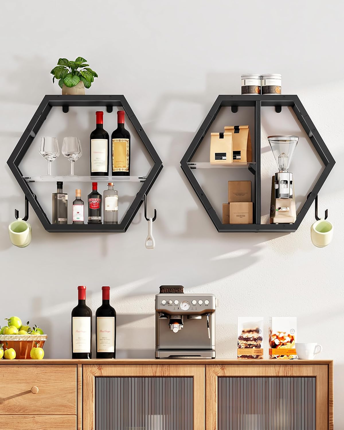 CHOEZON 18.9 inch Gaming Floating Shelves, Hexagon Shelves, Set of 2