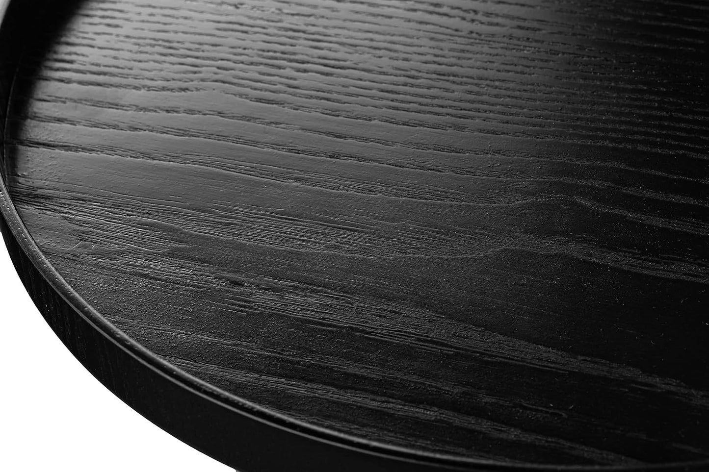 Round Solid Wood Serving Tray Extra Large Tea Coffee Snack Food Meals Serving Plate Non-Slip Kitchen Party Bar Server Ottoman Tray Breakfast Tray with Raised Edges (13inch/33cm) Black
