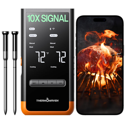 Wireless Bluetooth Smart Meat Thermometer: Standalone Base, Smart WiFi Thermometer with Sub-1G, 6 Sensors NIST Certified