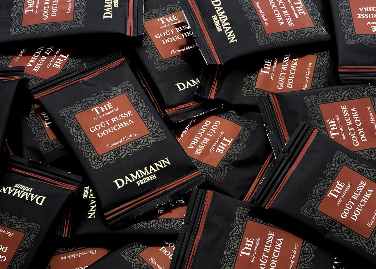 Dammann Freres Satchets, Gout Russe Douchka Tea Bags, Premium Gorumet French Black Tea, Blend Bergamot, Lemon, Orange Flavors, Individually Wrapped, 24 Count (Single Pack)