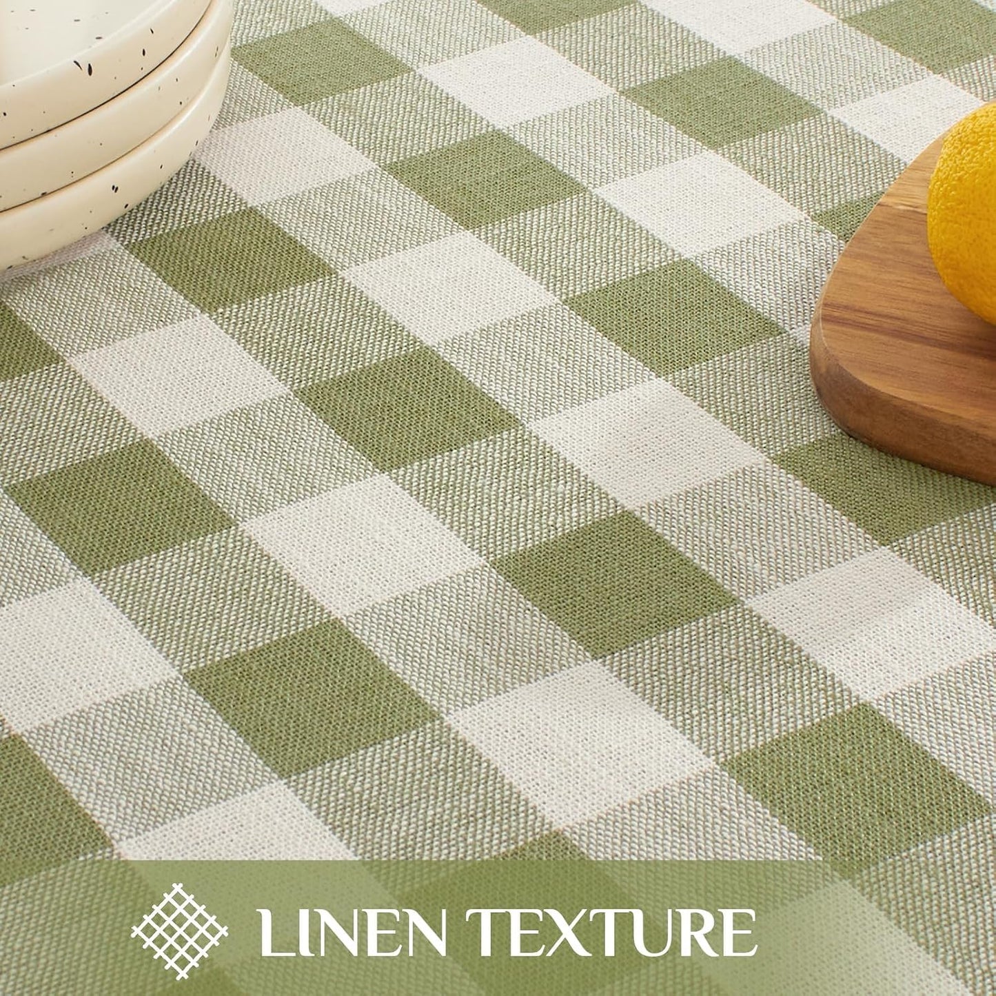 Softalker Outdoor Checkered Tablecloth, Linen Cotton Gingham Table Cloths for 6 Foot Rectangle Tables with Tassel, Heavy