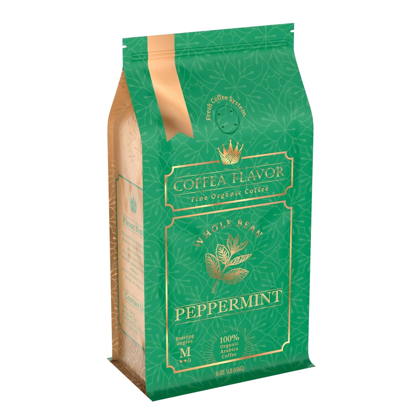 Mint Flavored Whole Bean Coffee – 100% Arabica, Single Origin, Medium Roast, Naturally Sweetened, Refreshing and Invigorating – by Coffea Flavor