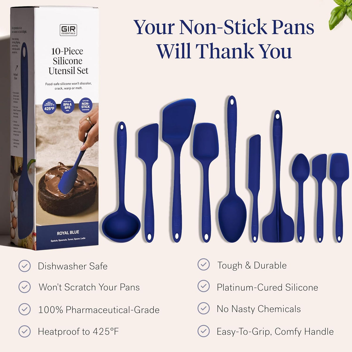 GIR: Get It Right 10 Piece Silicone Utensil Set - Ladle, Spatula, Flip, Spoon & Spoonula, Non-Stick, Heat Resistant, Dishwasher Safe, Silicone Kitchen Utensils, Baking Supplies